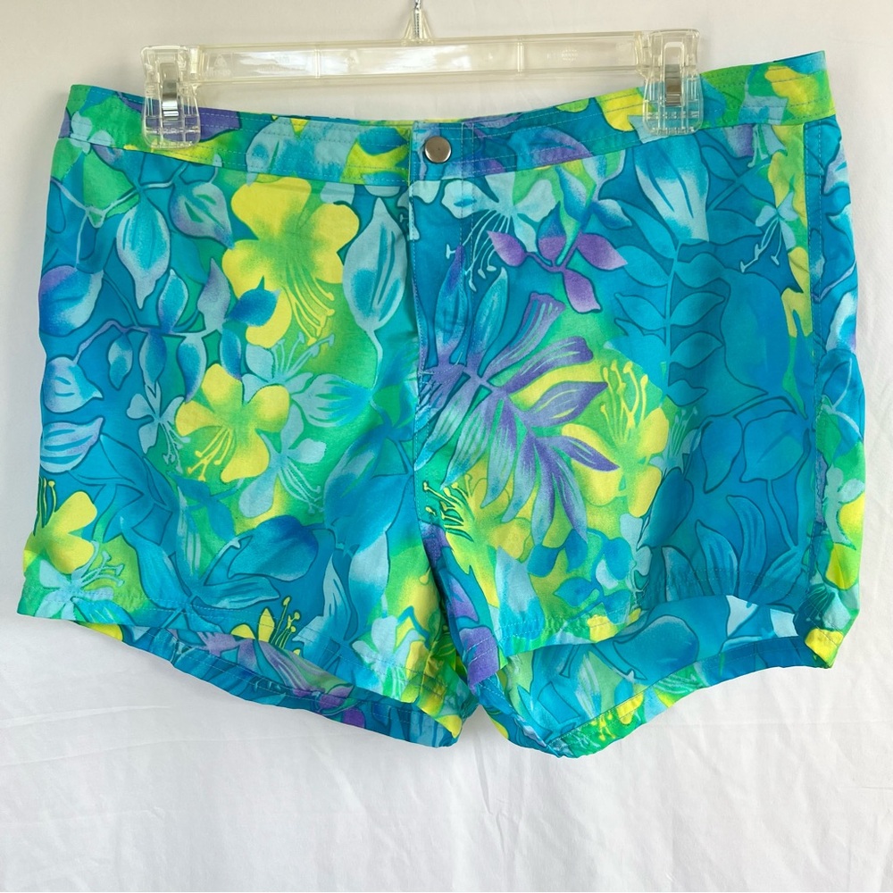 Vintage 90's Catalina Blue & Green Tropical Print Surf/Swim Shorts Women's Sz L